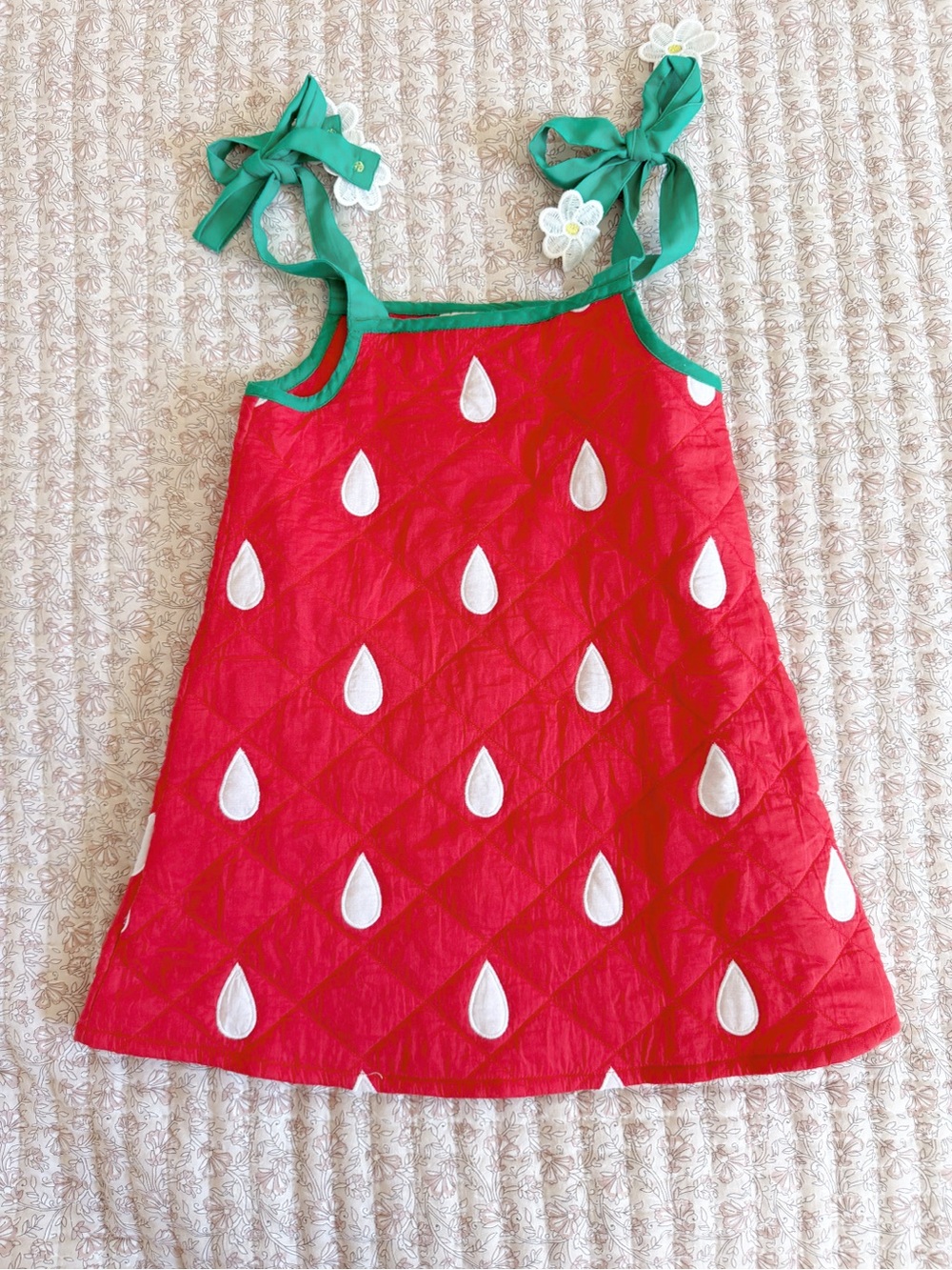 Girls Strawberry Print Pink Tie-Shoulder Pajama Dress